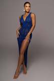 Women's suspender hollowed out dress sexy women's high slit knitted beach dress