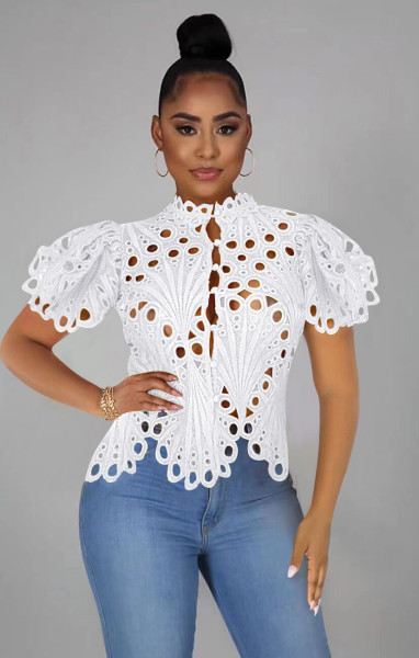 Perforated Sexy Flare Sleeve Breathable Nightclub Women's Single Top