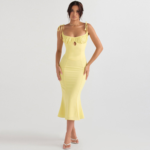 Women's Sexy Slim Slim Slim Strap Light V Rural Lotus Leaf Edge Dress