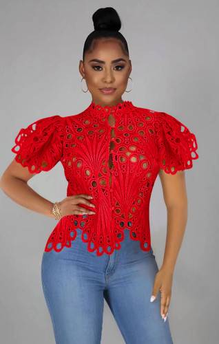 Perforated Sexy Flare Sleeve Breathable Nightclub Women's Single Top