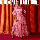 Polka dot dress short sleeved high waisted breasted shirt long skirt