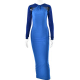 Sexy Tight Long Spicy Girl Brick Set Long Sleeve Spliced Dress