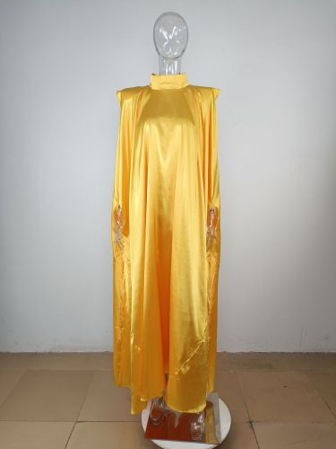 Women's high neck loose draped robe satin dress