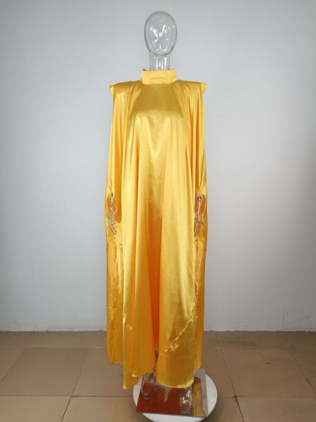 Women's high neck loose draped robe satin dress