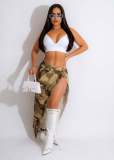 Women's Fashion Personalized Camo Wash Pocket Split Tassel Half Dress