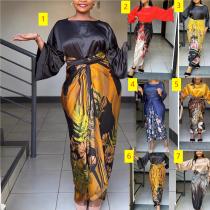 Fashionable Strap Printed Temperament Dress Set