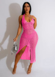 Women's sexy slim knit jacquard sleeveless dress