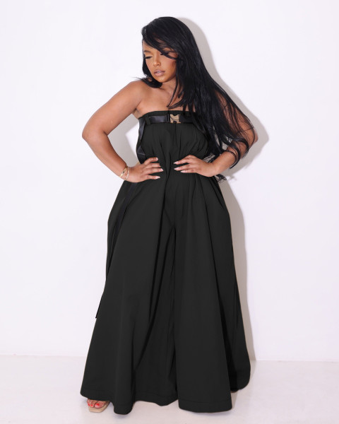 Women's fashion, one shoulder, multiple wearing methods, wide leg jumpsuit with belt