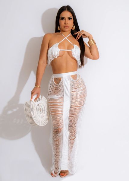 Women's casual and sexy tassel bra beach skirt set