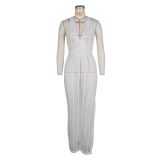 Women's suspender hollowed out dress sexy women's high slit knitted beach dress