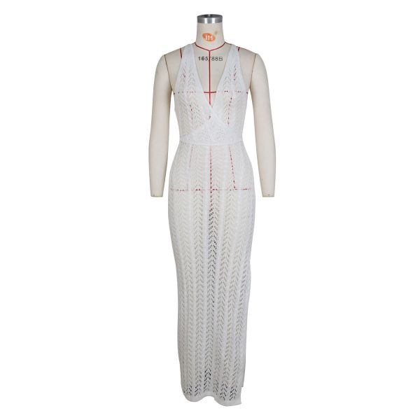 Women's suspender hollowed out dress sexy women's high slit knitted beach dress