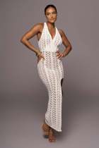 Women's suspender hollowed out dress sexy women's high slit knitted beach dress Women's suspender hollowed out dress sexy women's high slit knitted beach dress