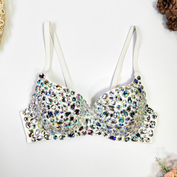 Sexy Diamond Bead Wrapped Chest Nightclub Spicy Girl Shaping Bra Short Large Open Back Fun Underwear for External Wear