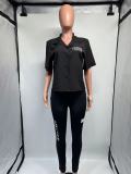 Fashion women's summer new short sleeved shirt letter printed pants set