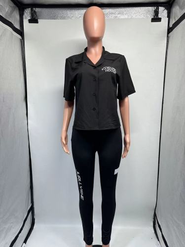 Fashion women's summer new short sleeved shirt letter printed pants set