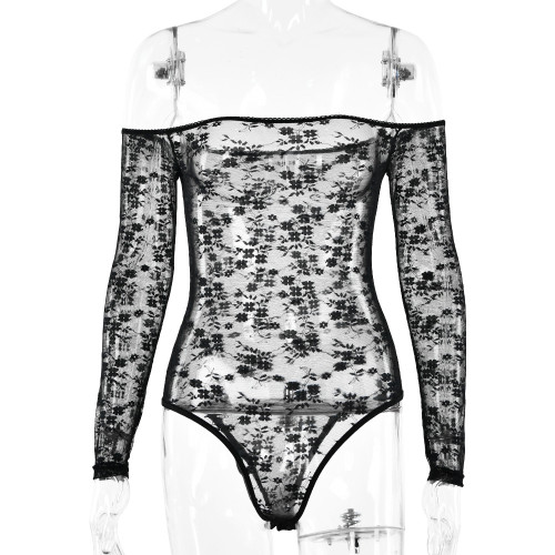 Women's Perspective Bottom Shirt Sexy Nightclub Style Spicy Girl Tight Long Sleeve Bodysuit
