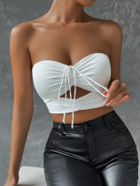 Drawstring Tank Top Wrapped Chest Women's Sexy Hollow Out Ultra Short Top Women's Underlay Bra