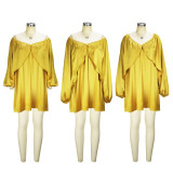 Satin Solid Color Temperament Off Shoulder Flowing Short Dress Fashion Sexy Lace up Loose fitting Dress