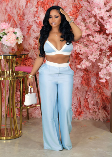 Loose and sexy bra with a loose and sagging feel, straight tube mop pants set, high waisted wide leg pants, two-piece set