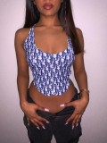 Solid Multi Element Fashion Sign Letter Belly Pocket Small Tank Top Bra