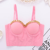 Gold chain design and a sense of niche strap vest for trendy women with exposed navel and fishbone bra, wearing a personalized top externally