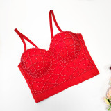 Pearl suspender vest trendy women's outerwear beautiful back with exposed navel sexy short bra sweet cool top with chest pad
