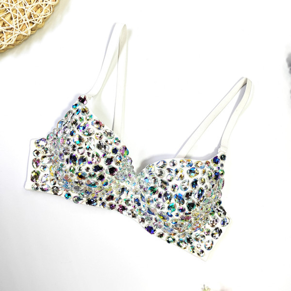 Sexy Diamond Bead Wrapped Chest Nightclub Spicy Girl Shaping Bra Short Large Open Back Fun Underwear for External Wear