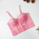 Sports bra, elastic mesh, breathable underwear with steel ring mesh, red fishbone suspender vest on the outside