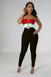 Sexy strapless color blocking hollow out jumpsuit