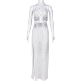 Hanging Neck Perspective Sexy Slim Fit Split Hollow Out Dress