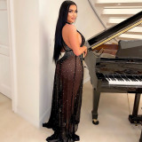 Hanging Neck Perspective Sexy Slim Fit Split Hollow Out Dress