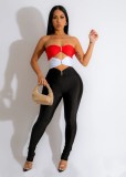 Sexy strapless color blocking hollow out jumpsuit