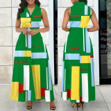 Sexy Fashion Long Dress Women's Digital Printing Sleeveless V-Neck Elegant Dress
