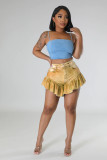 Sexy ruffled denim patterned shorts