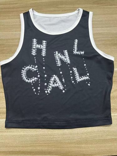 Fashionable and trendy women's fashion contrast color edging slim fitting letter printed vest