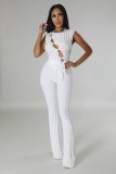 Fashionable Hollow Elastic Bubble Grid Sexy Sleeveless Set