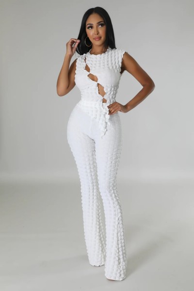 Fashionable Hollow Elastic Bubble Grid Sexy Sleeveless Set