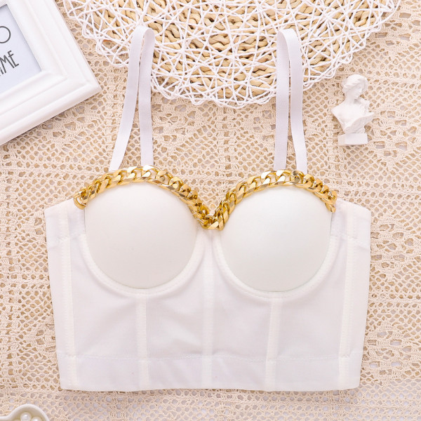 Gold chain design and a sense of niche strap vest for trendy women with exposed navel and fishbone bra, wearing a personalized top externally