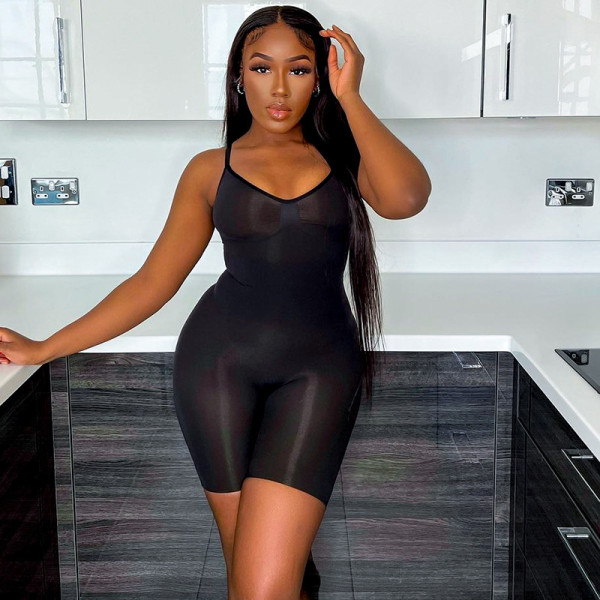 Women's solid color sexy backless short sports jumpsuit