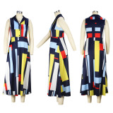 Sexy Fashion Long Dress Women's Digital Printing Sleeveless V-Neck Elegant Dress