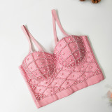 Pearl suspender vest trendy women's outerwear beautiful back with exposed navel sexy short bra sweet cool top with chest pad