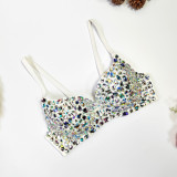 Sexy Diamond Bead Wrapped Chest Nightclub Spicy Girl Shaping Bra Short Large Open Back Fun Underwear for External Wear