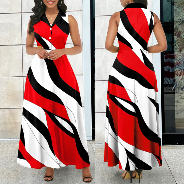 Sexy Fashion Long Dress Women's Digital Printing Sleeveless V-Neck Elegant Dress