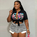 Striped drawstring high waisted super shorts, sexy and fashionable, spicy girls, casual and versatile oversized pants