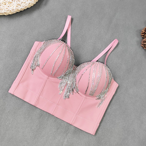 Diamond pendant with tassel chain on the outside, small tank top with a sense of design for niche lingerie, one piece bra, spicy girl top