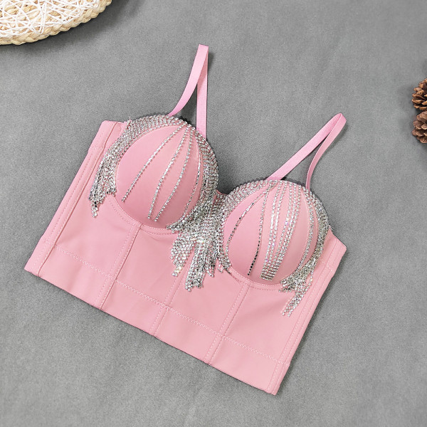Diamond pendant with tassel chain on the outside, small tank top with a sense of design for niche lingerie, one piece bra, spicy girl top