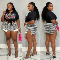 Striped drawstring high waisted super shorts, sexy and fashionable, spicy girls, casual and versatile oversized pants
