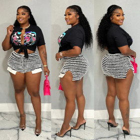 Striped drawstring high waisted super shorts, sexy and fashionable, spicy girls, casual and versatile oversized pants