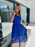 Lace sloping shoulder casual dress Multi color dress