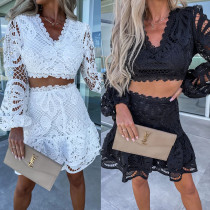 Long Sleeve Lace Set Lantern Sleeve Short Skirt Two Piece Set Long Sleeve Lace Set Lantern Sleeve Short Skirt Two Piece Set